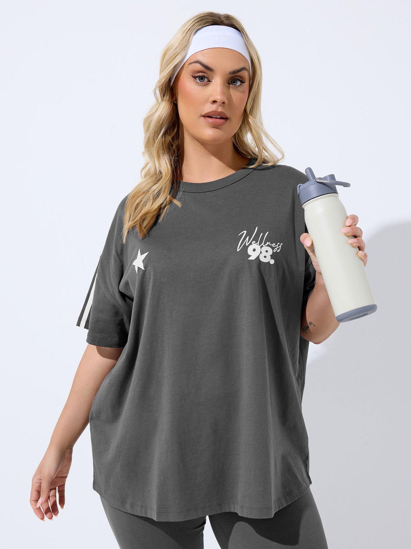 Yours Curve Wellness Studio Active T-Shirt - Grey