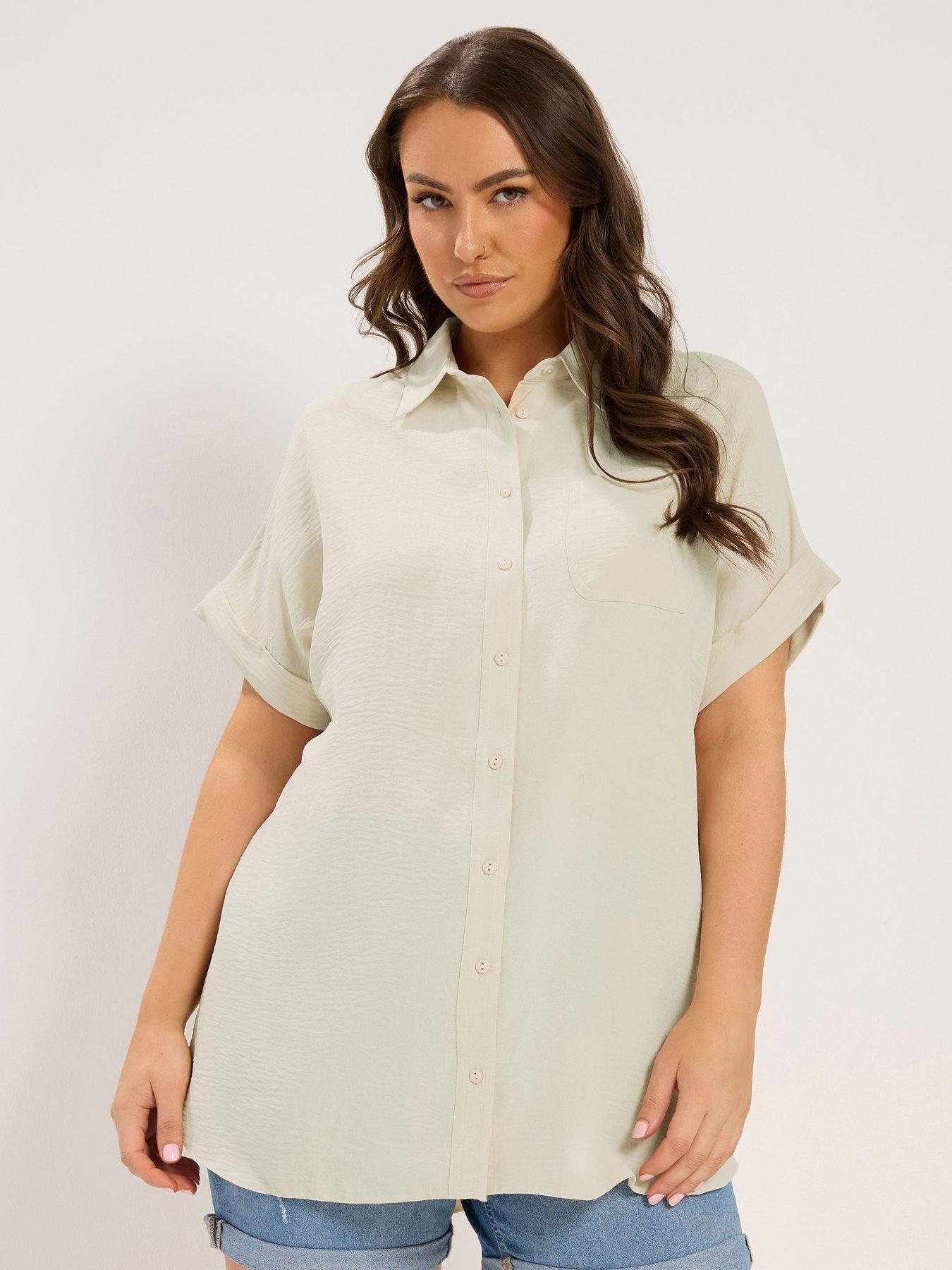 Yours Curve Grown On Sleeve Shirt - Cream