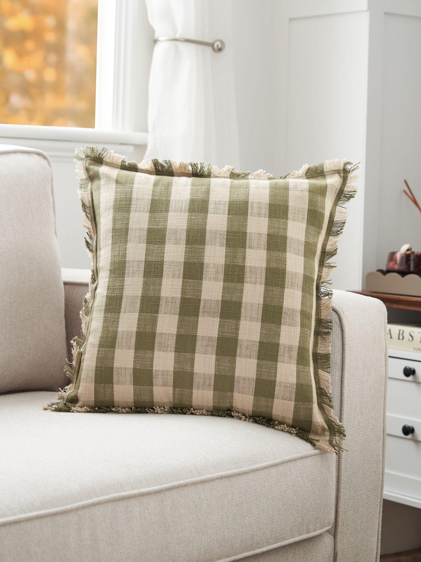 The Very Collection Check Frayed Edge Cushion - Green