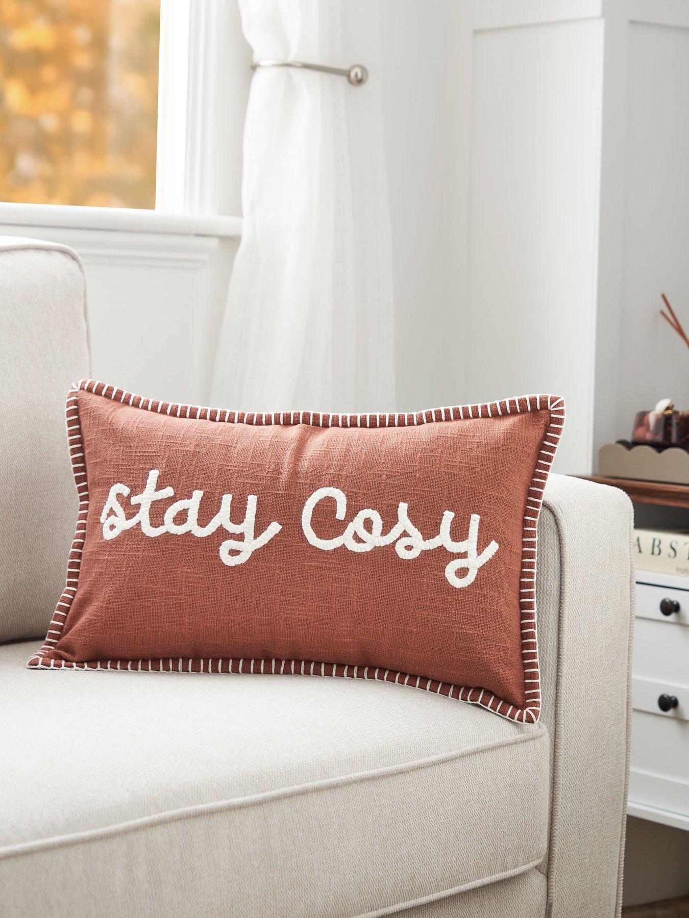 The Very Collection Stay Cosy Embroidered Bolster Cushion - Brown
