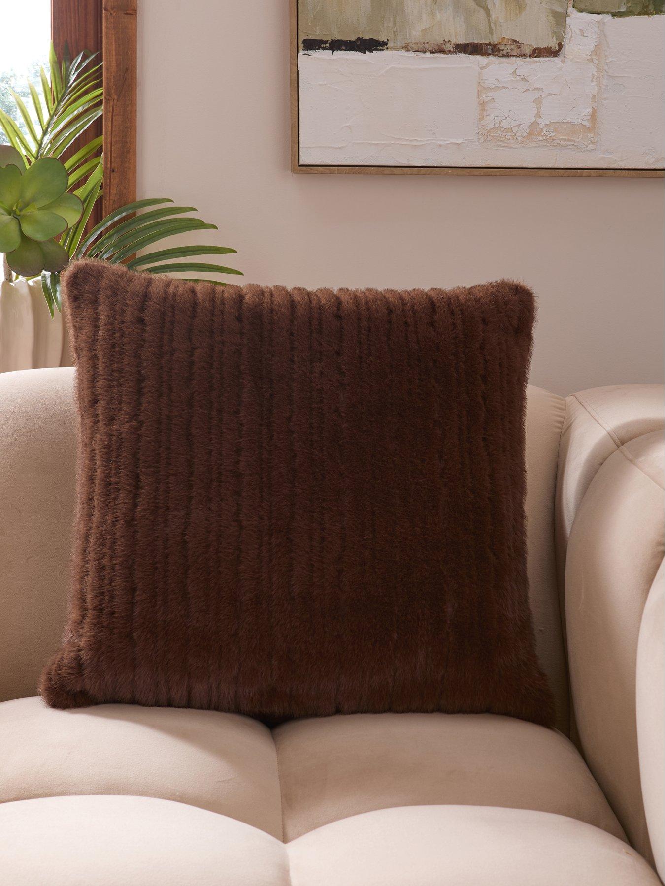 Image 1 of 7 of Michelle Keegan Home Faux Fur Cut Stripe Cushion 50x50cm