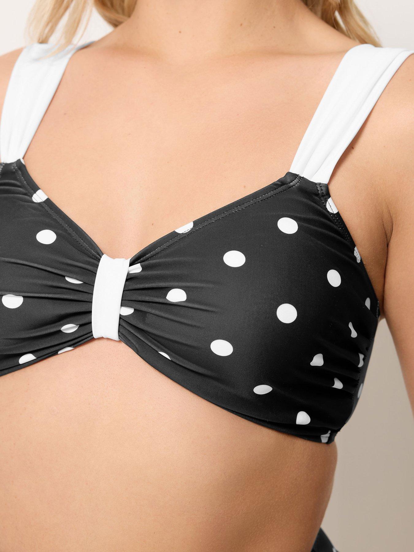 Image 4 of 4 of Yours Curve Polka Dot Contrast Strap Bikini - Black