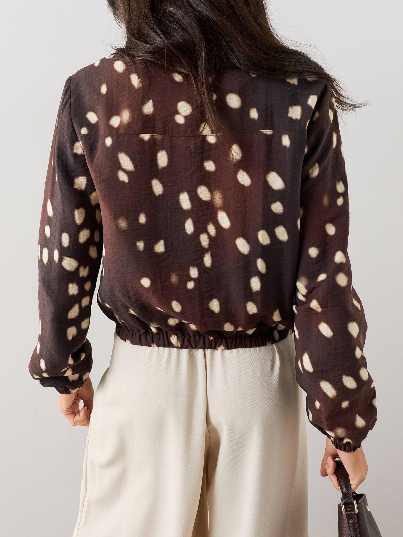 Image 2 of 7 of The Very Collection Women's Bambi Print Funnel Neck Lightweight Quarter Zip Jacket - Brown