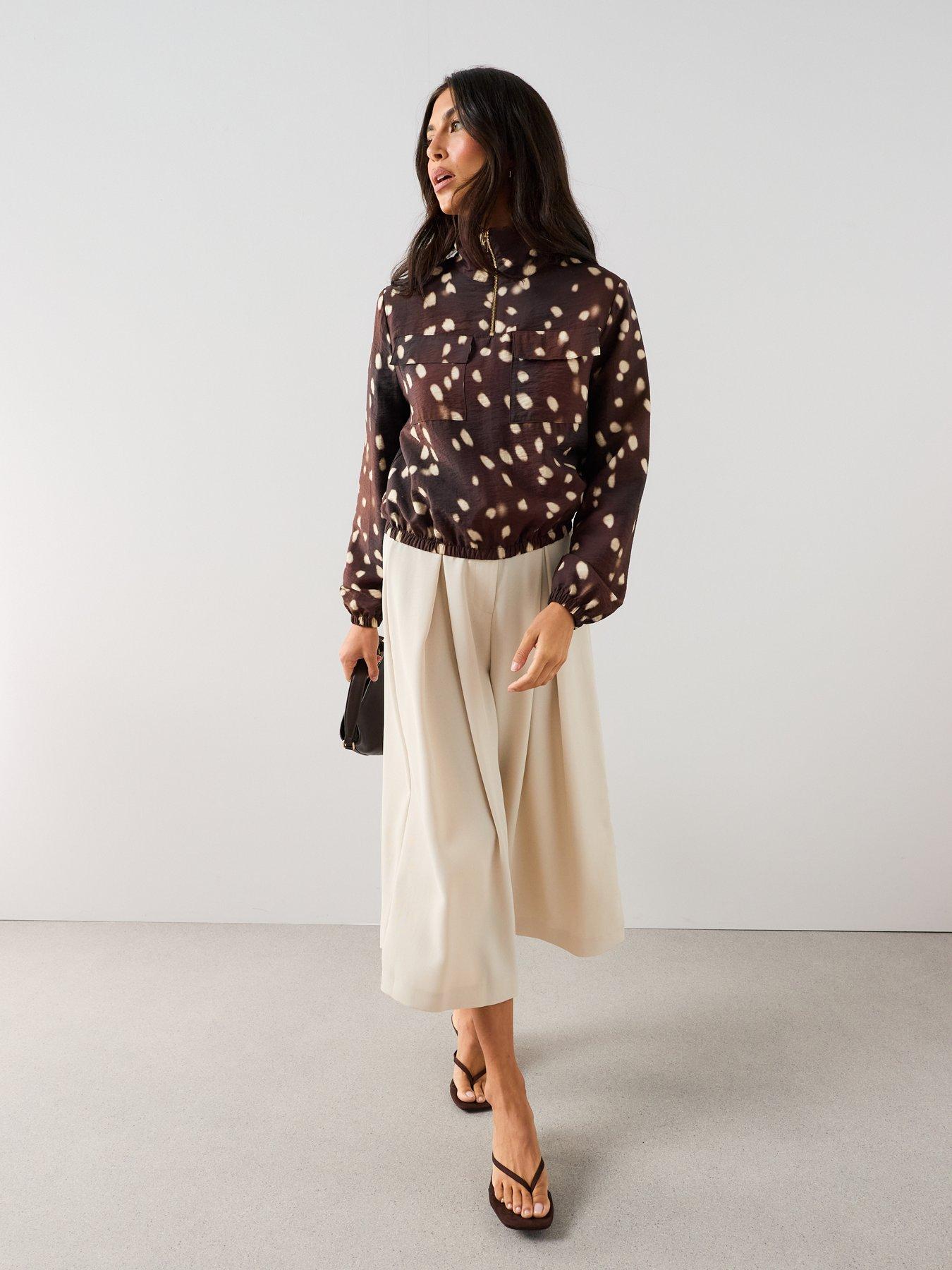 Image 3 of 7 of The Very Collection Women's Bambi Print Funnel Neck Lightweight Quarter Zip Jacket - Brown