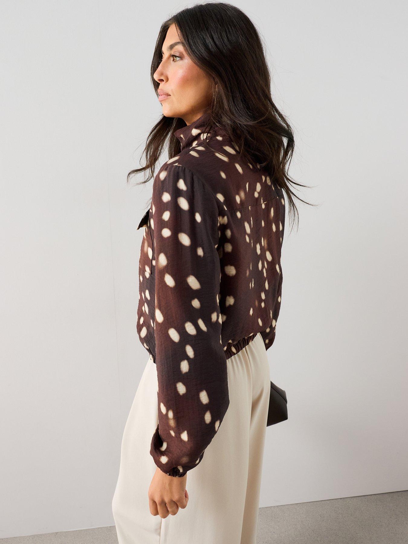 Image 5 of 7 of The Very Collection Women's Bambi Print Funnel Neck Lightweight Quarter Zip Jacket - Brown