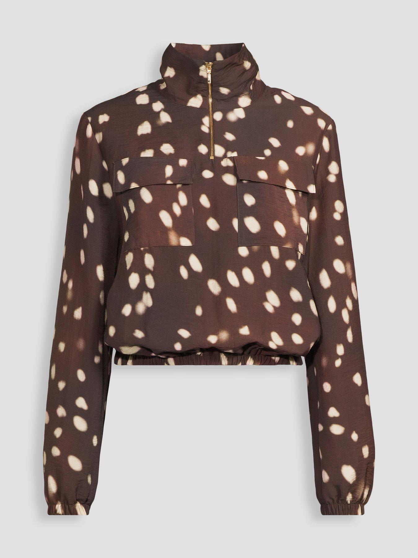 Image 7 of 7 of The Very Collection Women's Bambi Print Funnel Neck Lightweight Quarter Zip Jacket - Brown