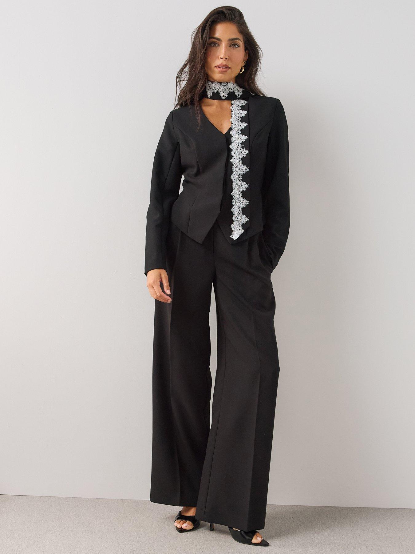 The Very Collection Women's Wide Leg Tailored Trousers - Black