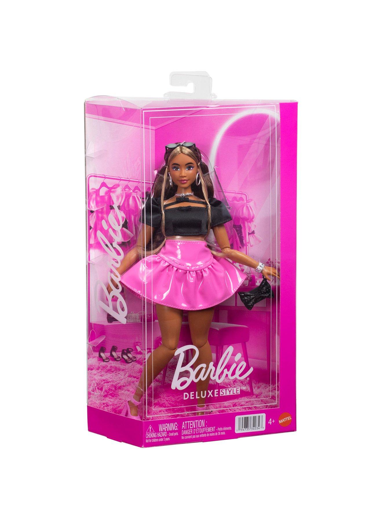 Image 6 of 6 of Barbie <p>Deluxe Style Edition Fashion Doll with Glossy Pink Skirt, Black Puff Sleeve Top and Accessories</p>
