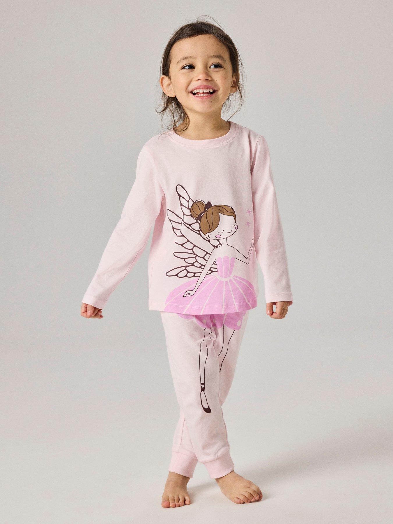 Image 1 of 7 of Name It Girls Ballerina Print Rib Hem Pyjamas - Pink