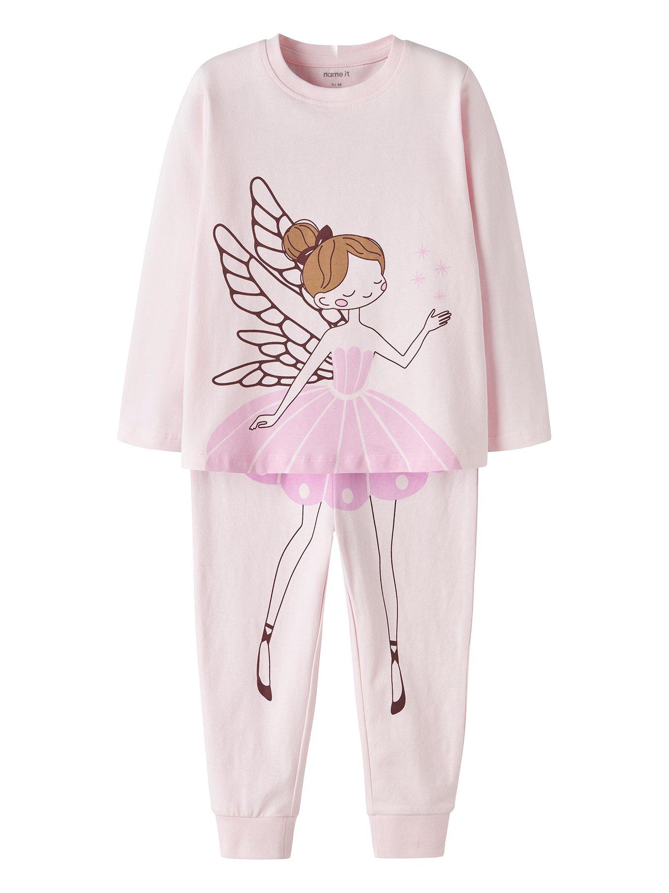 Image 2 of 7 of Name It Girls Ballerina Print Rib Hem Pyjamas - Pink