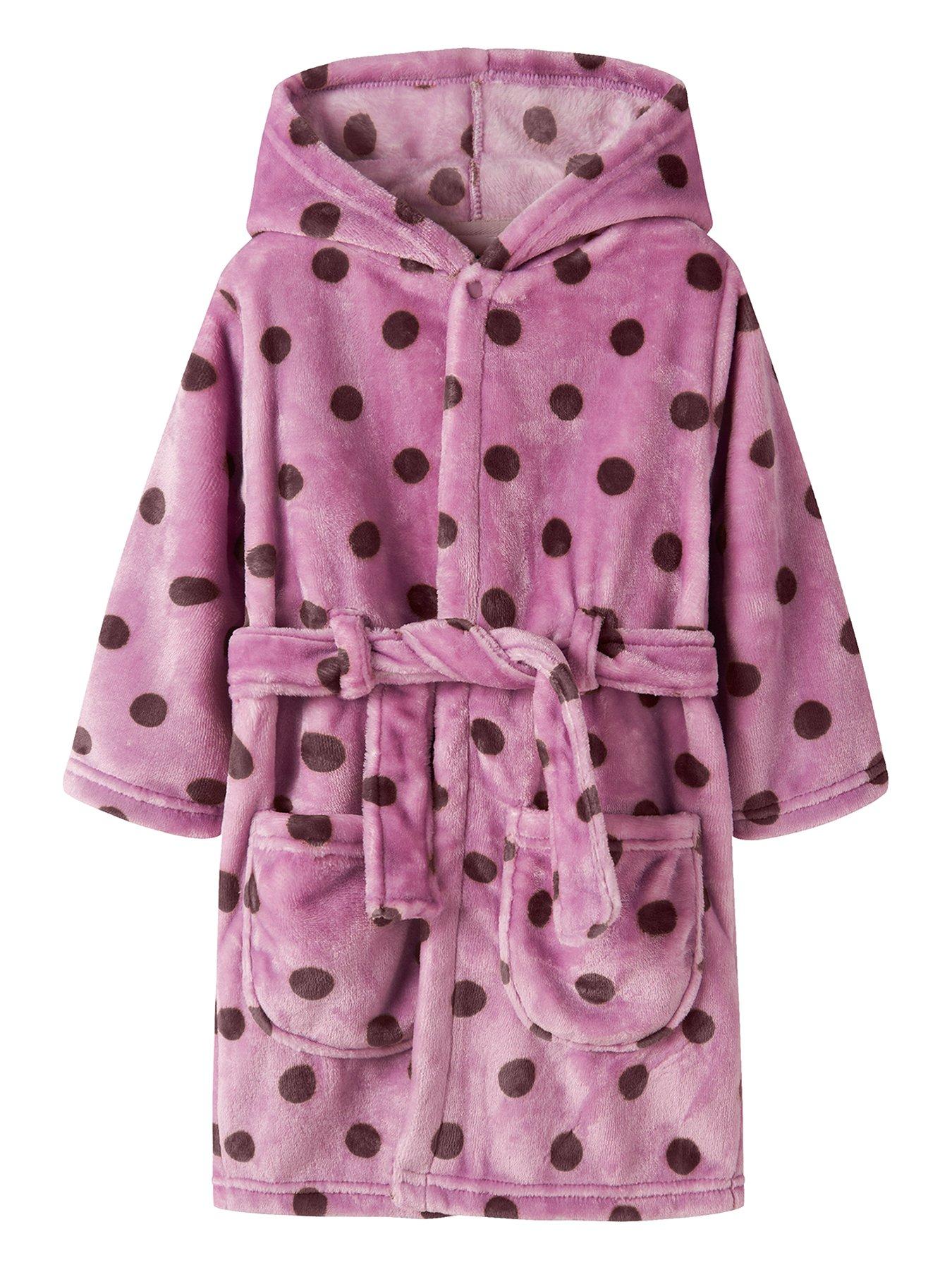 Image 2 of 5 of Name It Mini Girls Spot Hooded Fleece Dressing Gown - Pink