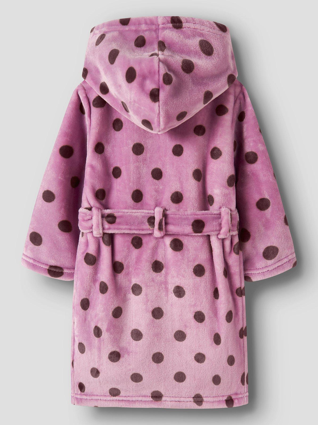 Image 3 of 5 of Name It Mini Girls Spot Hooded Fleece Dressing Gown - Pink