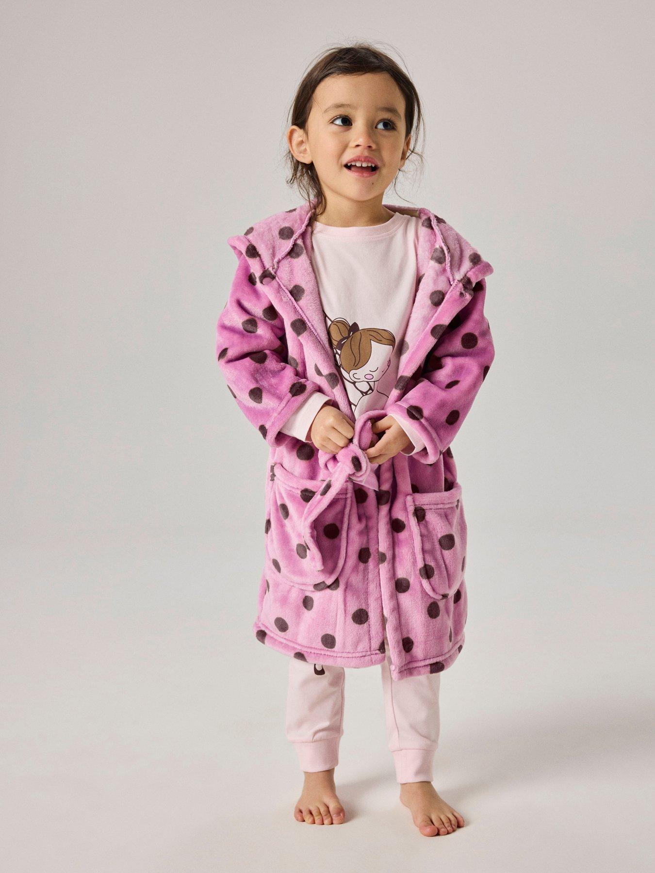 Image 5 of 5 of Name It Mini Girls Spot Hooded Fleece Dressing Gown - Pink