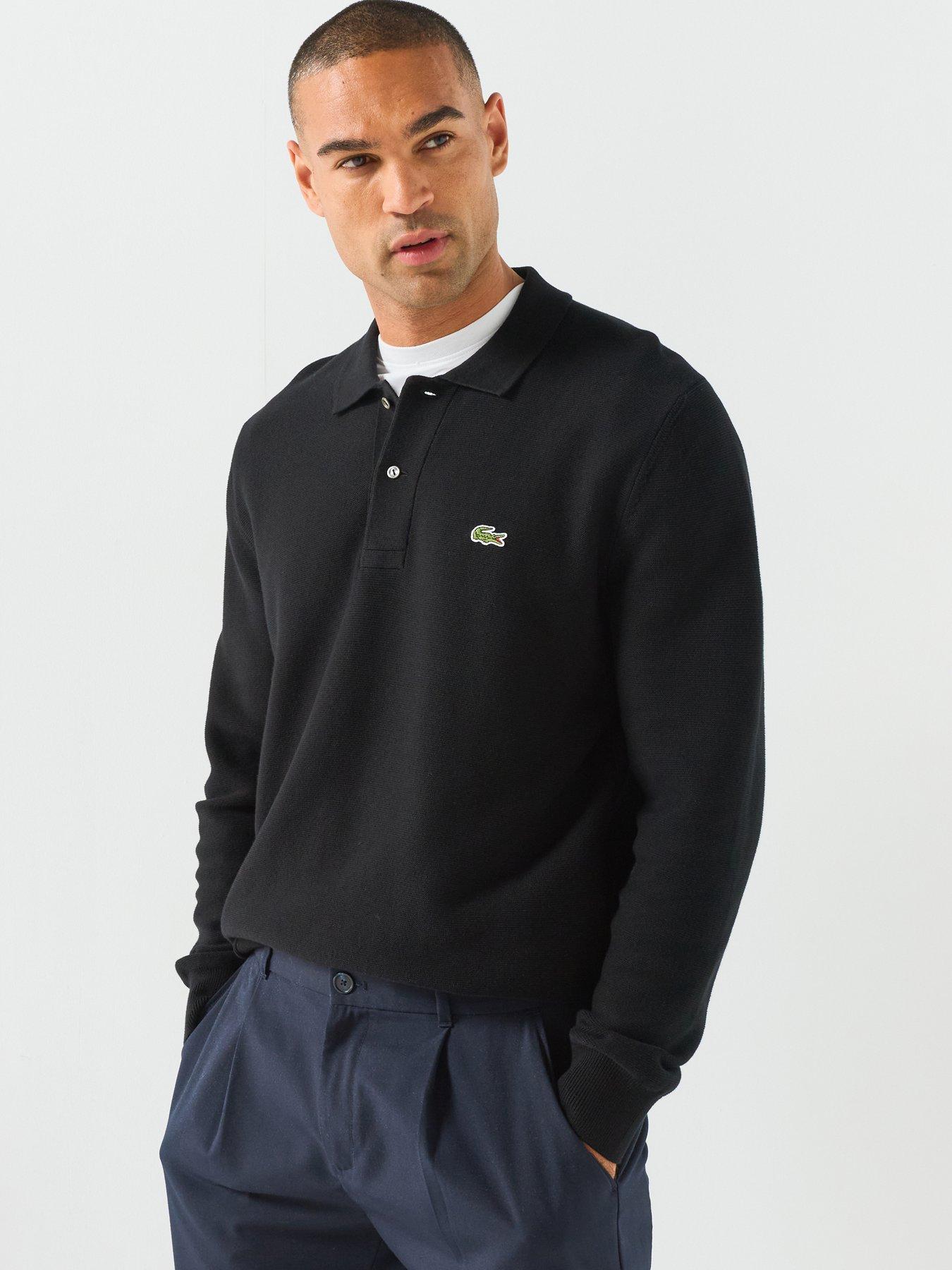 Image 1 of 6 of Lacoste Knitted Long Sleeve Polo Shirt - Black