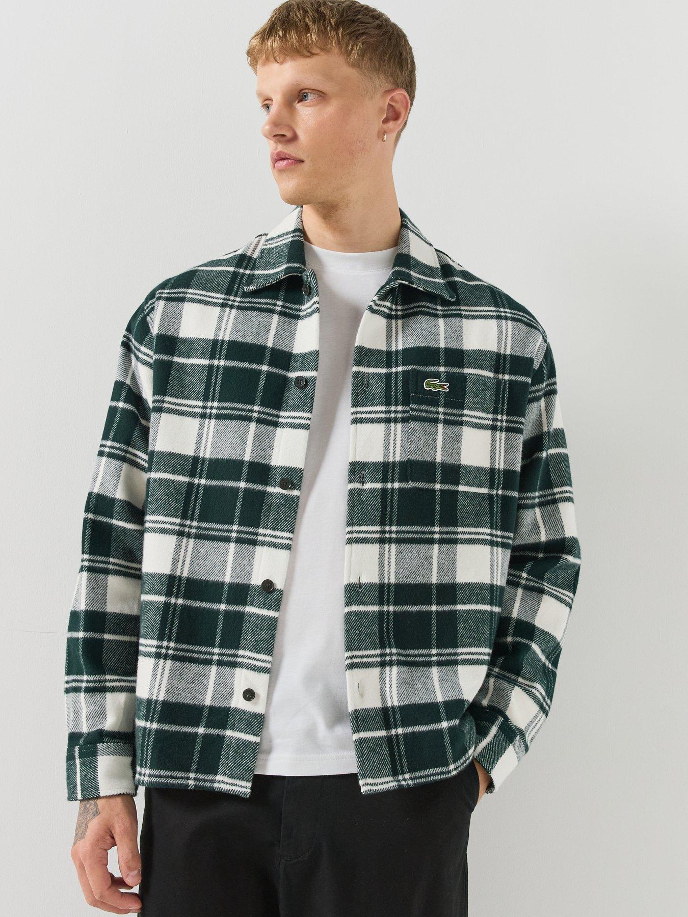 Image 1 of 6 of Lacoste Relaxed Fit Warm Felt Overshirt - Dark Green