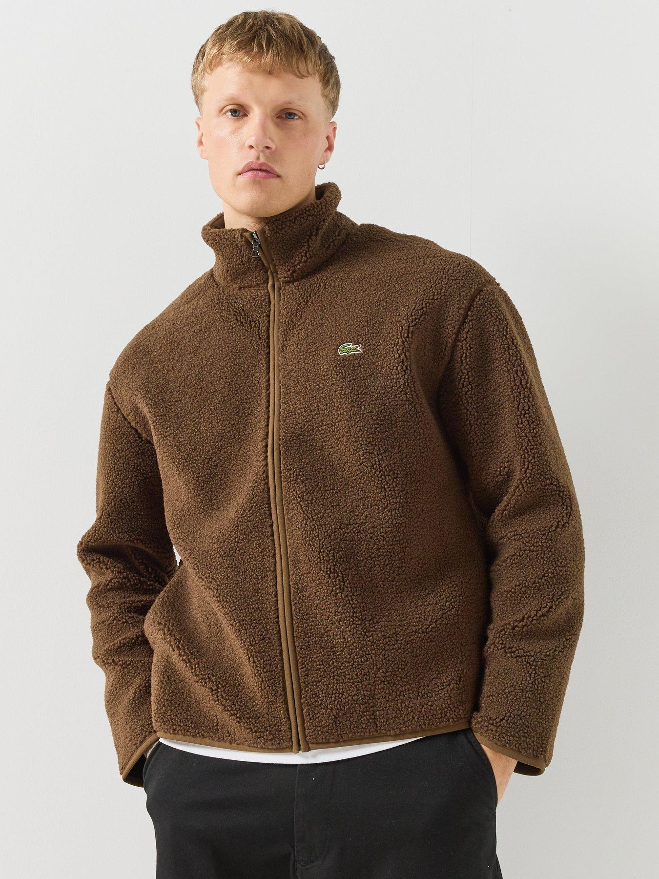 Image 1 of 6 of Lacoste Warm Sherpa Fleece Zipped Jacket - Dark Brown