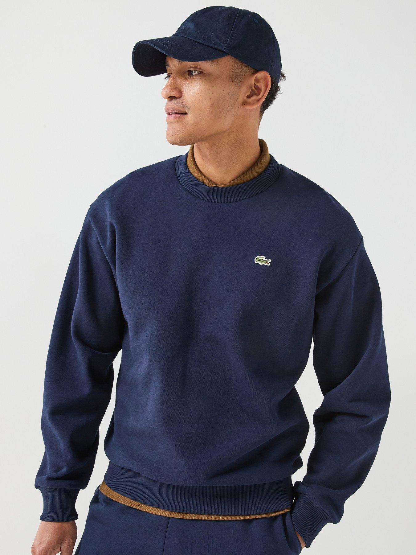 Image 1 of 6 of Lacoste Brushed Fleece Jersey Crew Sweat - Navy