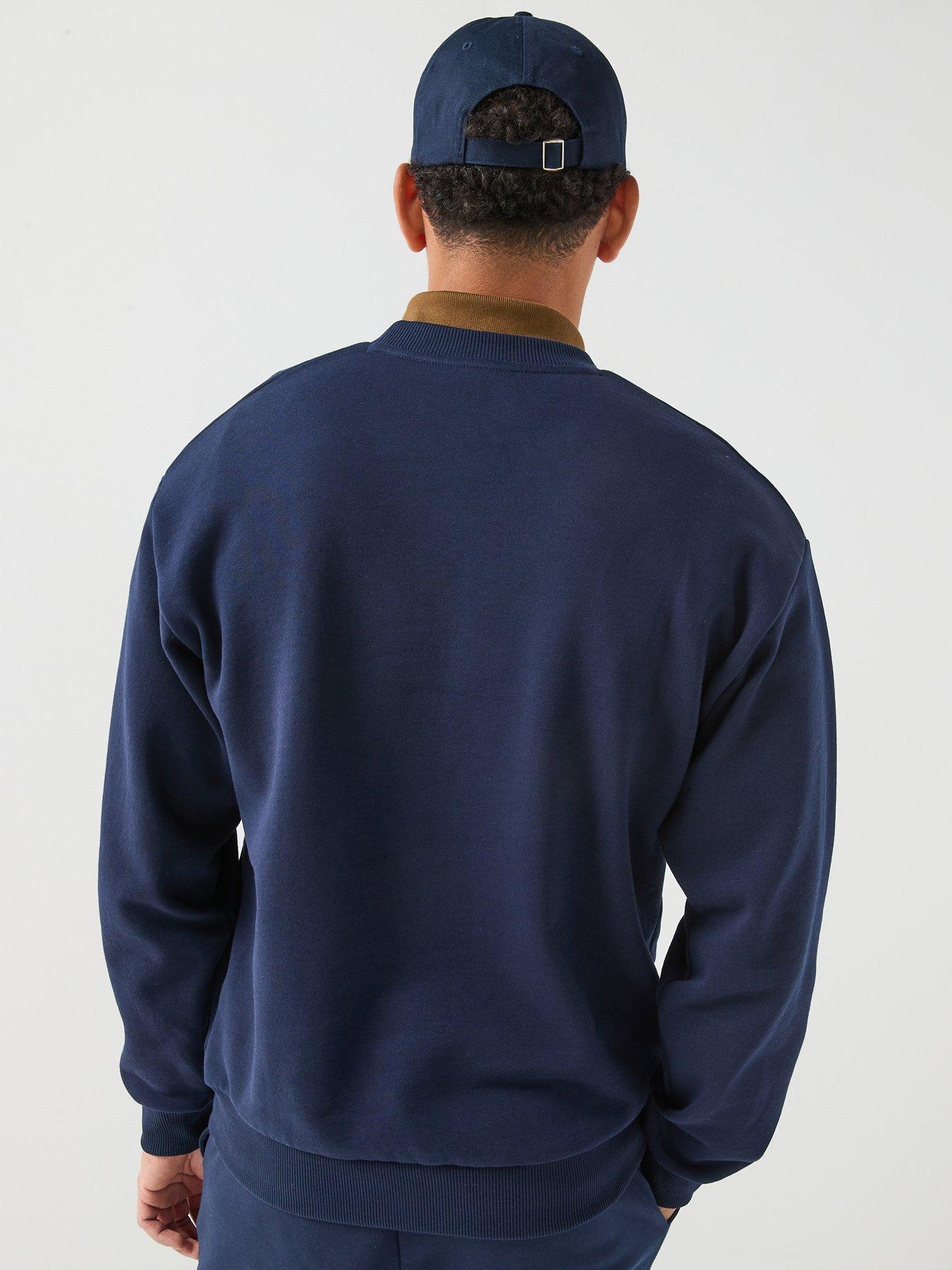Image 2 of 6 of Lacoste Brushed Fleece Jersey Crew Sweat - Navy