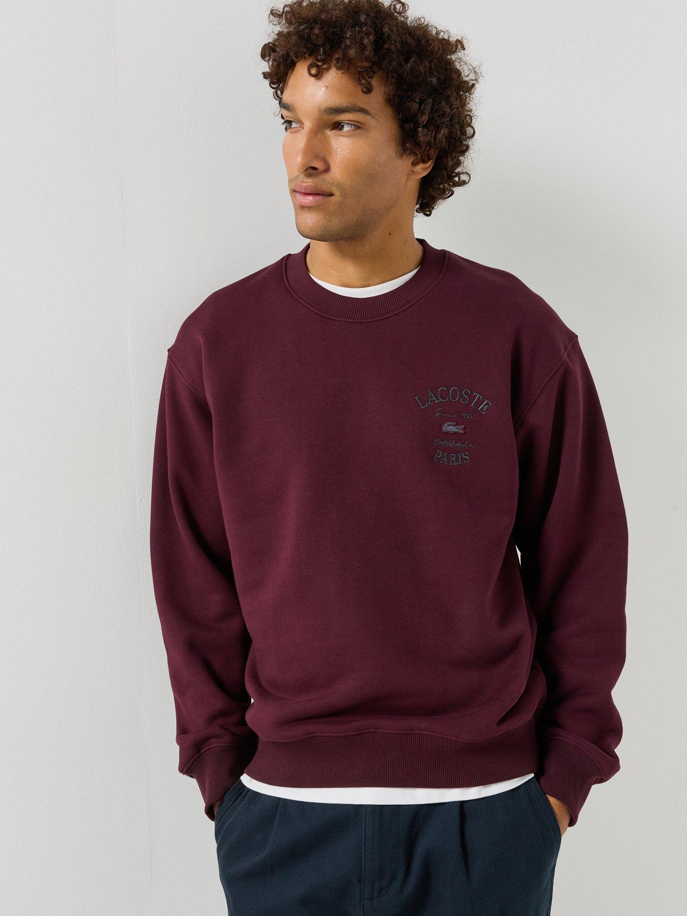 Image 1 of 5 of Lacoste Mens Regular Fit French Terry Embroidered Sweatshirt - Dark Red
