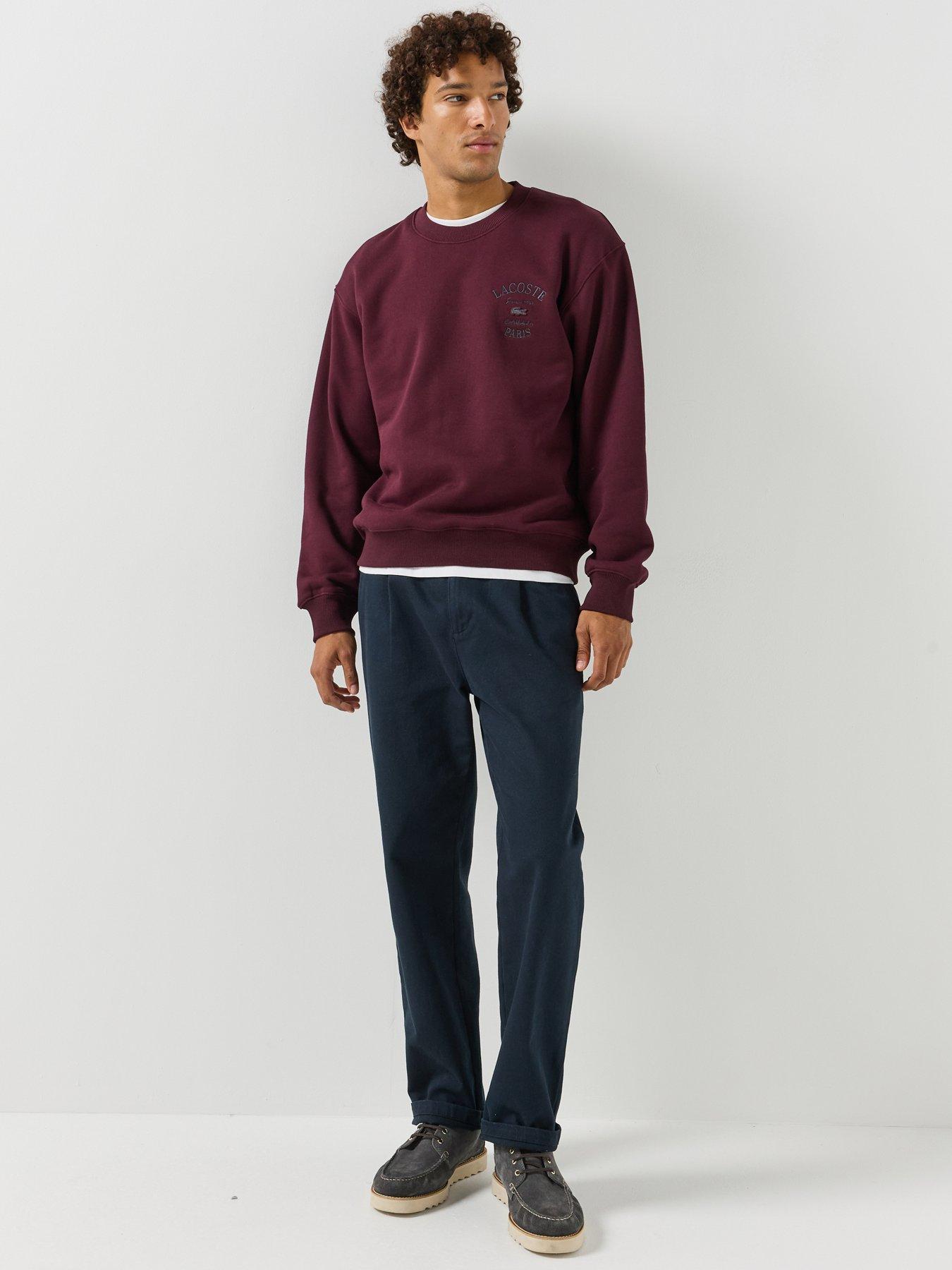 Image 3 of 5 of Lacoste Mens Regular Fit French Terry Embroidered Sweatshirt - Dark Red