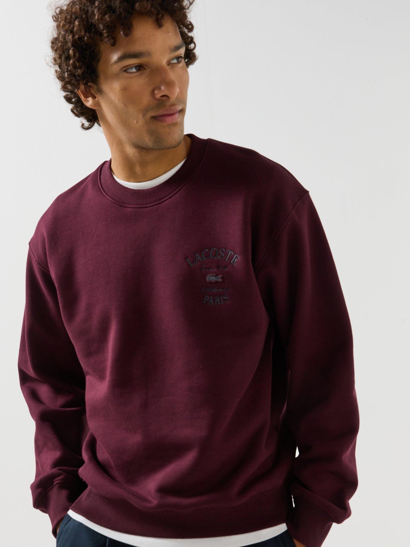 Image 4 of 5 of Lacoste Mens Regular Fit French Terry Embroidered Sweatshirt - Dark Red