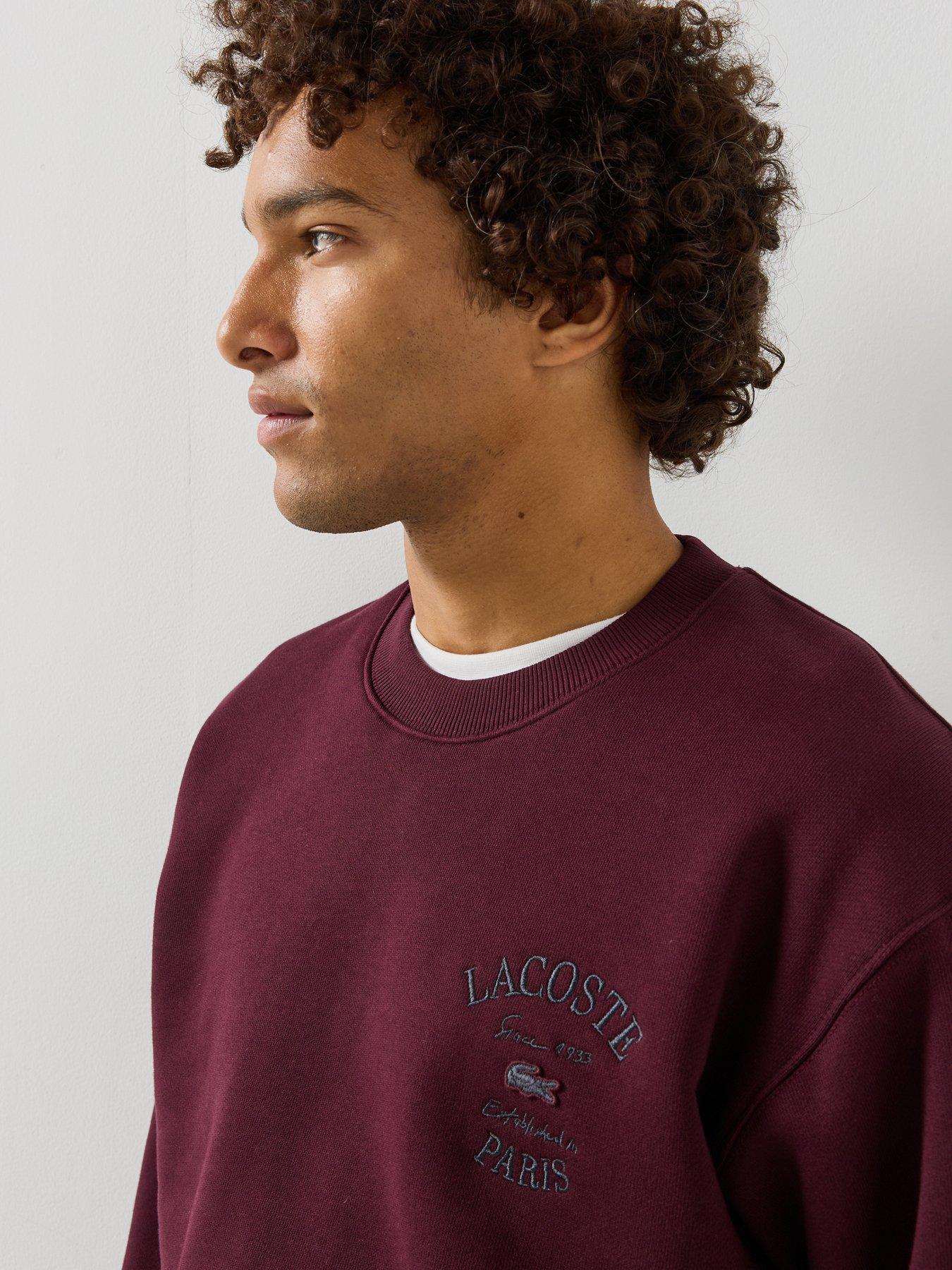 Image 5 of 5 of Lacoste Mens Regular Fit French Terry Embroidered Sweatshirt - Dark Red