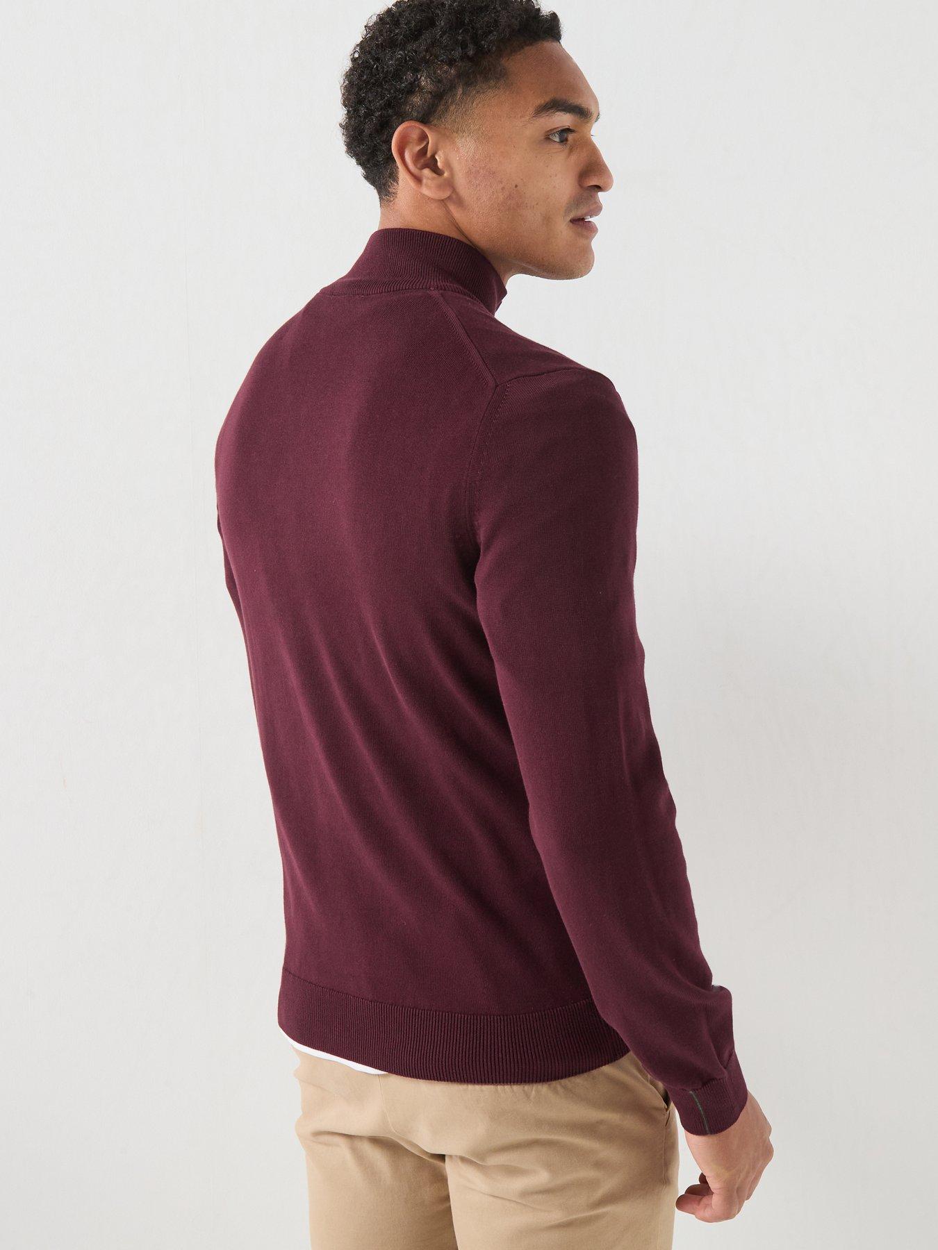 Image 2 of 5 of Lacoste 1/4 Zip Regular Fit Knitted Jumper - Dark Red