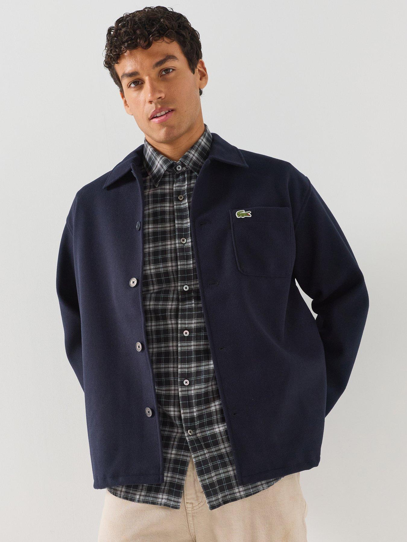 Lacoste Men' Relaxed Fit Brushed Fabric Flannel Overshirt - Navy