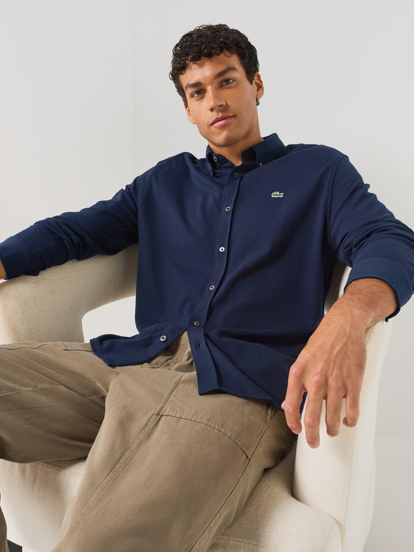 Lacoste Men's Slim Fit Long Sleeve Pique Shirt - Navy