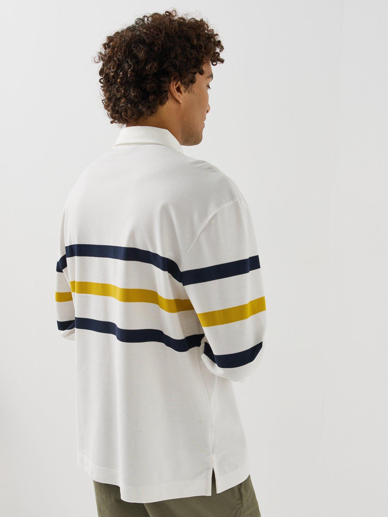 Image 2 of 6 of Lacoste Mens Relaxed Fit Striped Pique Rugby Shirt - White