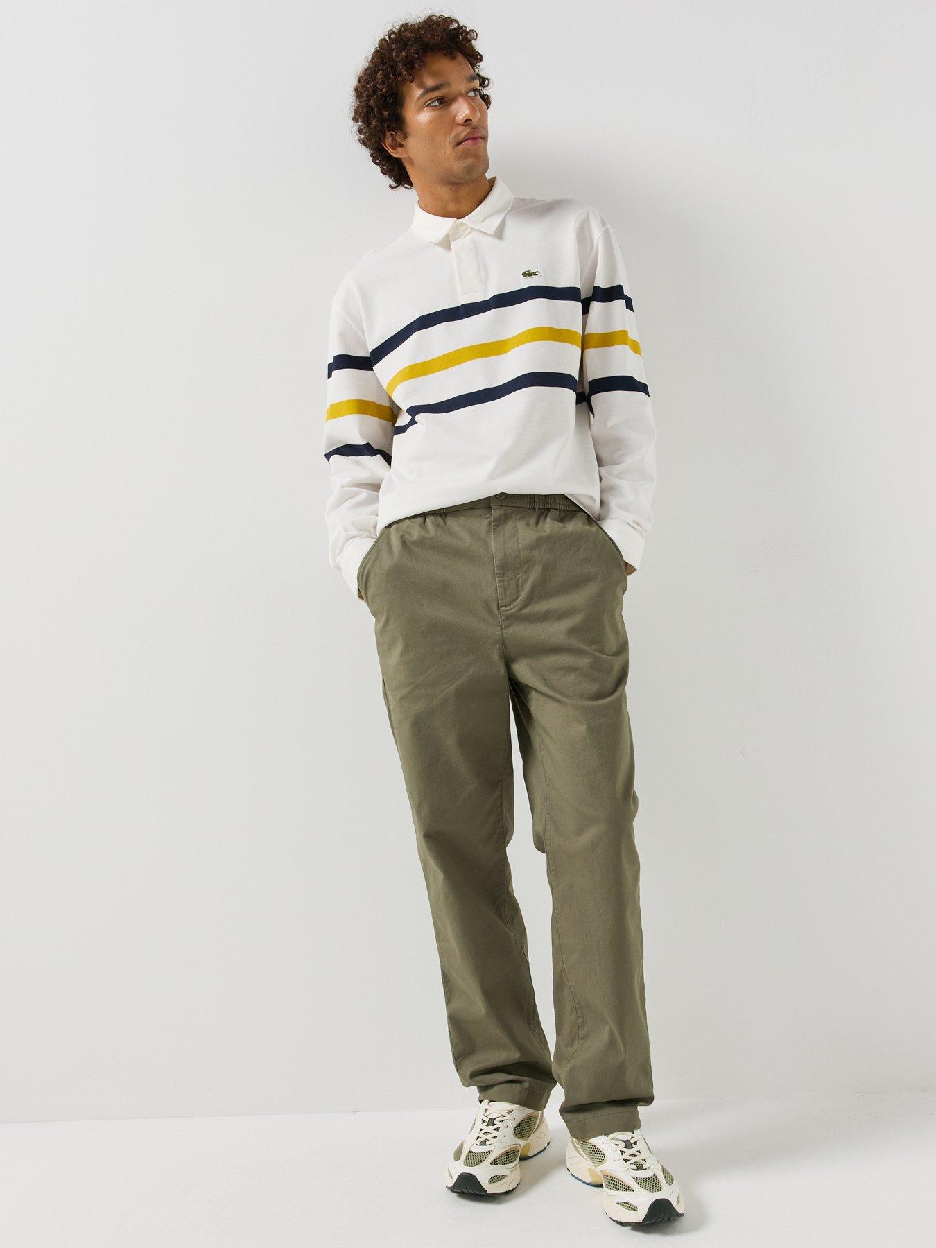 Image 4 of 6 of Lacoste Mens Relaxed Fit Striped Pique Rugby Shirt - White