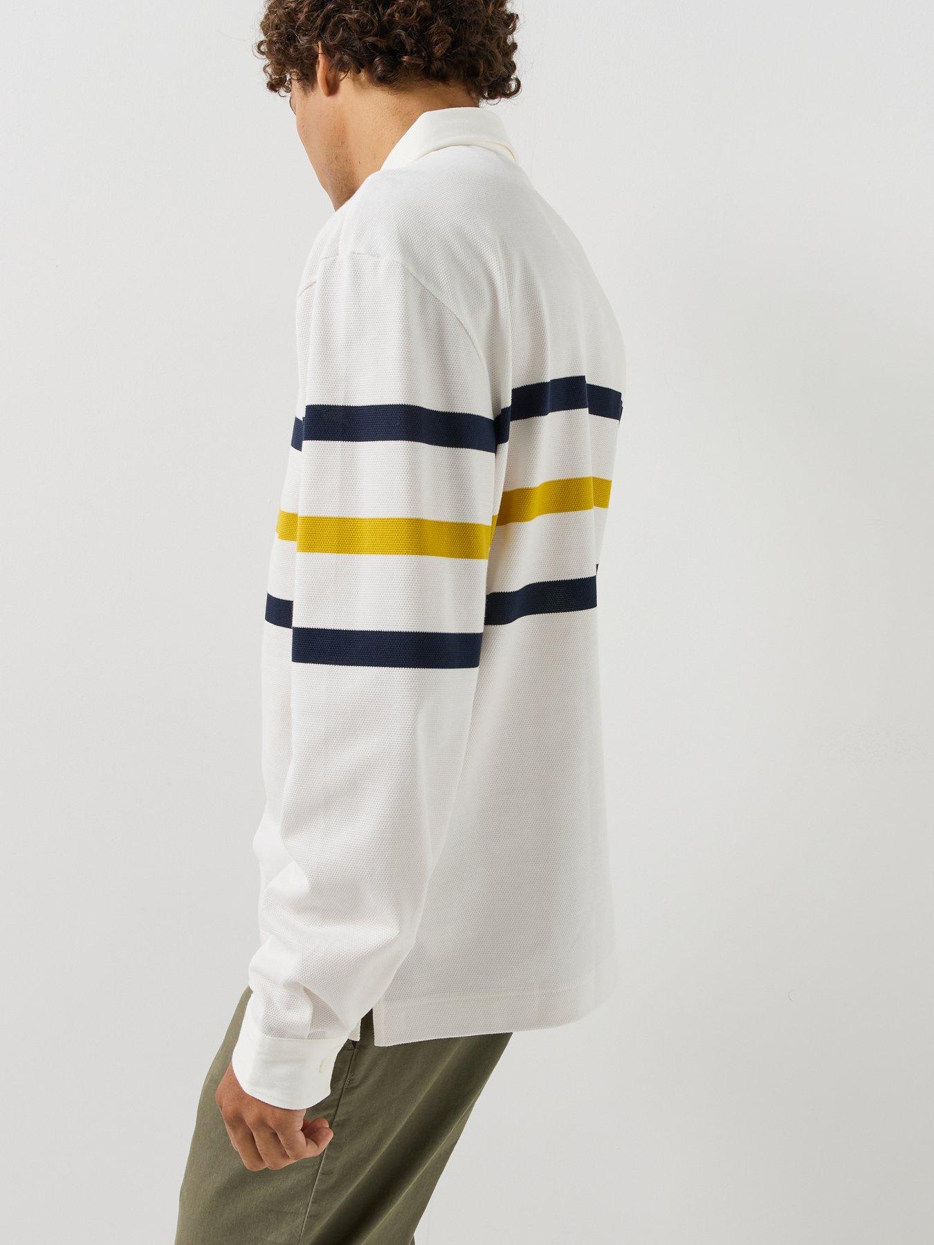 Image 6 of 6 of Lacoste Mens Relaxed Fit Striped Pique Rugby Shirt - White