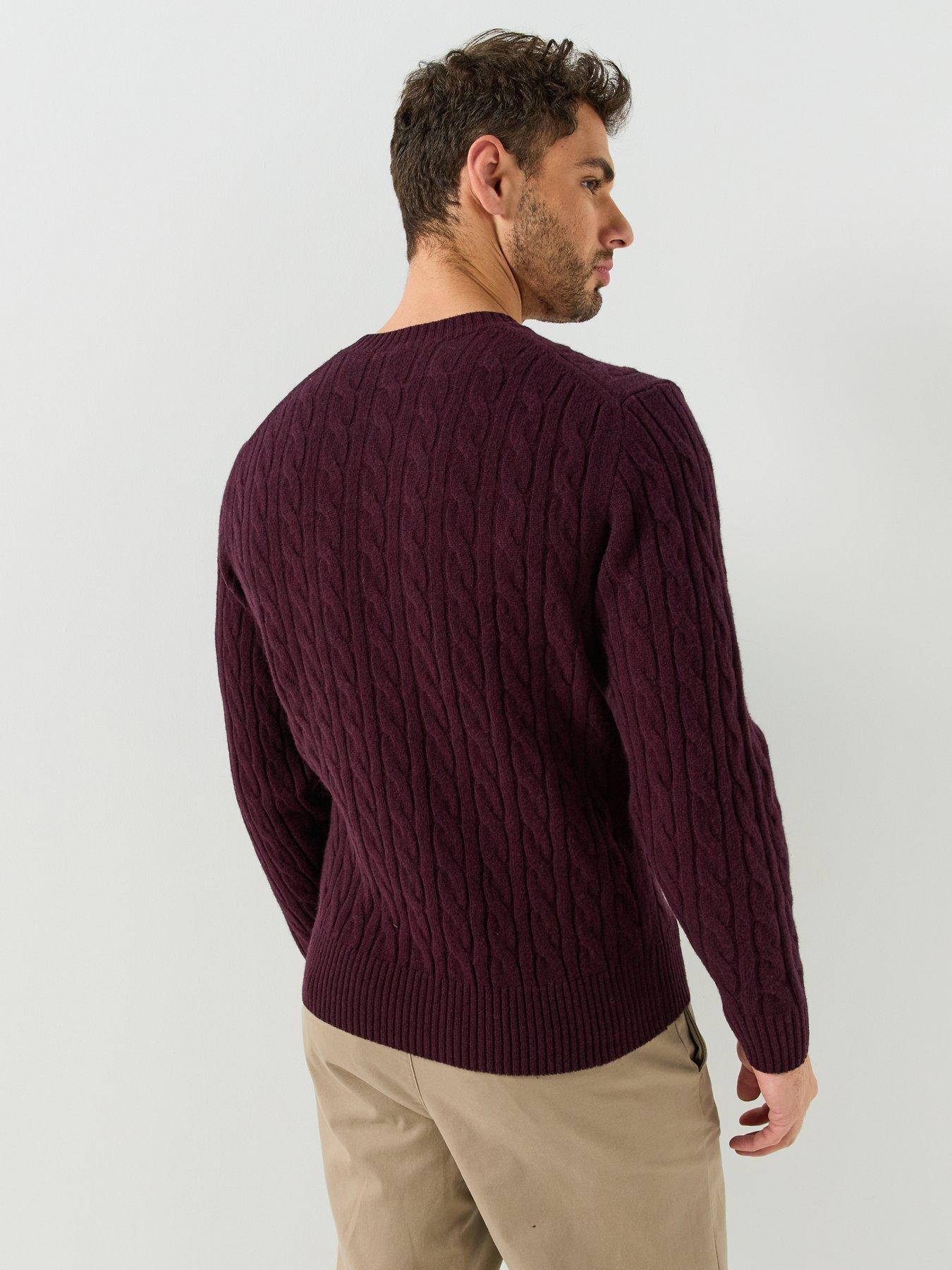 Image 2 of 5 of Lacoste Cable Knit Wool Crew Neck Knitted Jumper - Dark Red