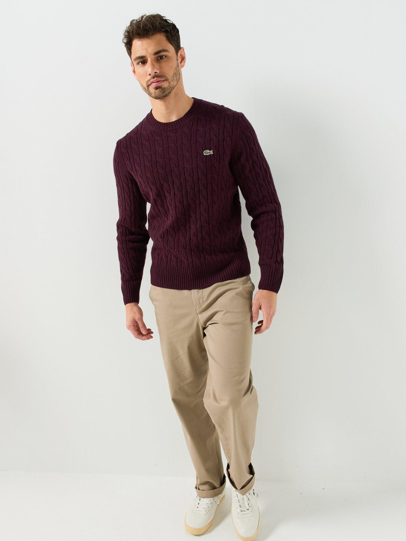 Image 5 of 5 of Lacoste Cable Knit Wool Crew Neck Knitted Jumper - Dark Red