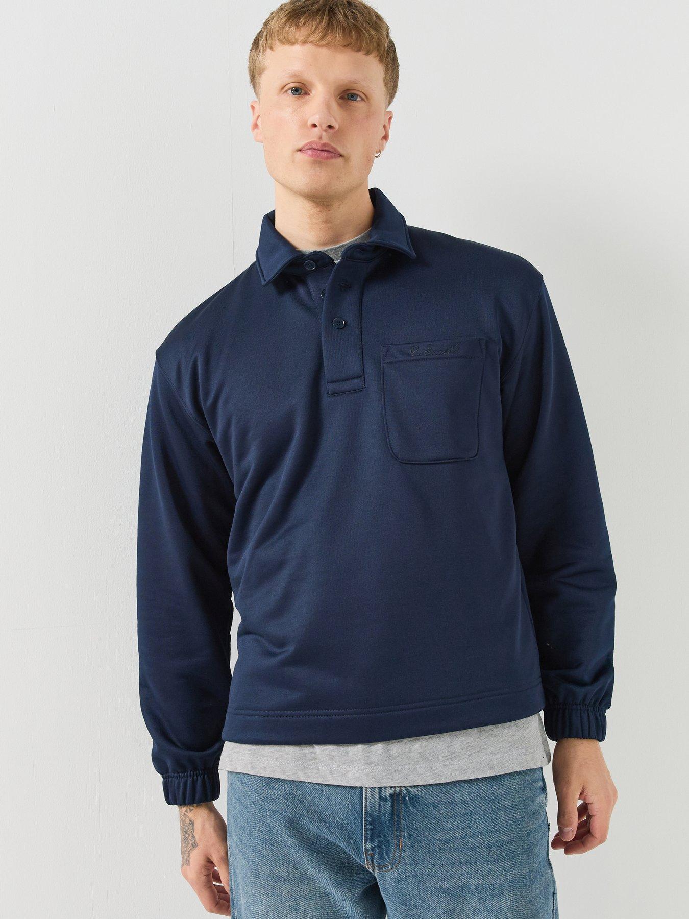 Image 1 of 6 of Lacoste Mens Collared Button Placket Regular Fit Sweatshirt - Blue