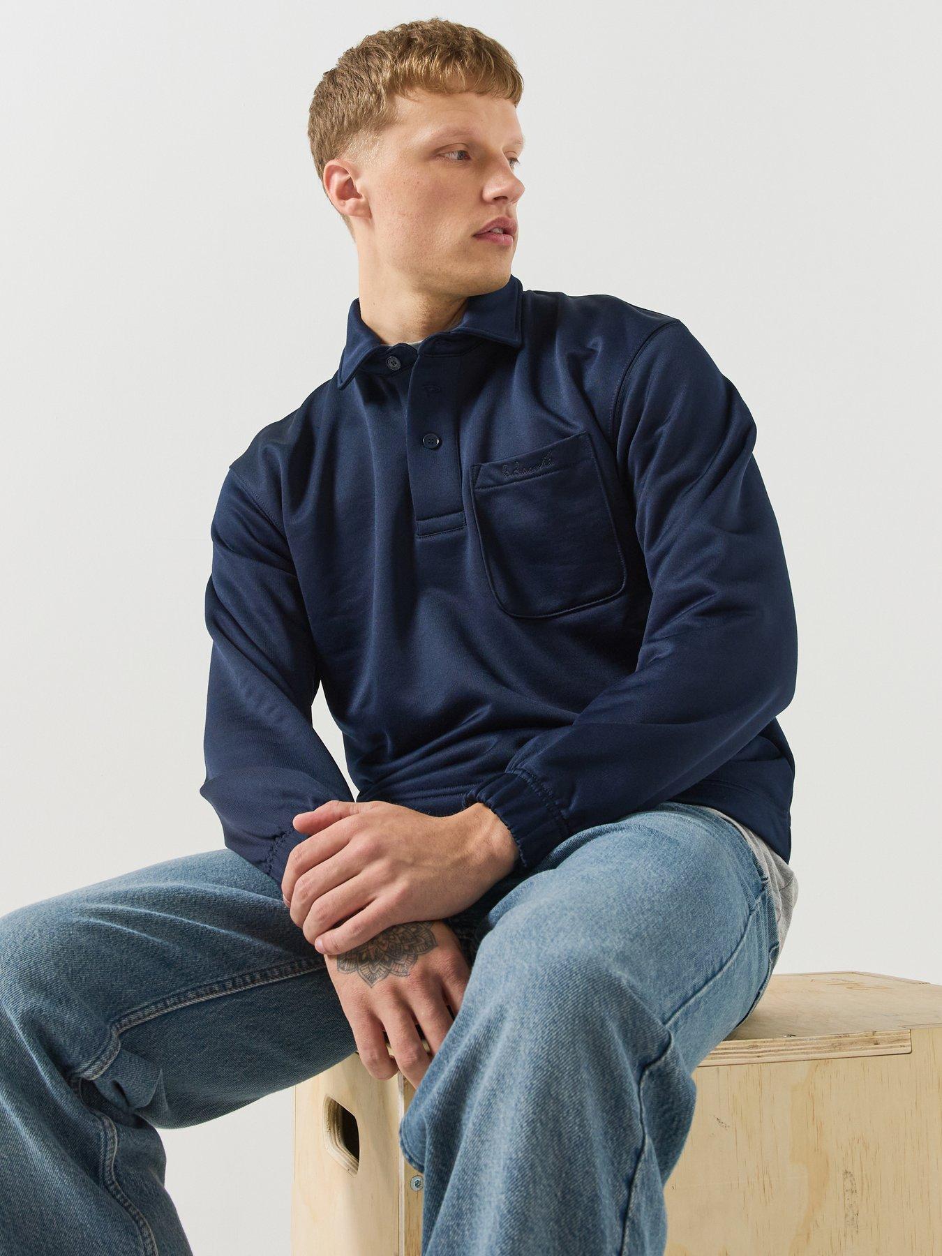 Image 4 of 6 of Lacoste Mens Collared Button Placket Regular Fit Sweatshirt - Blue