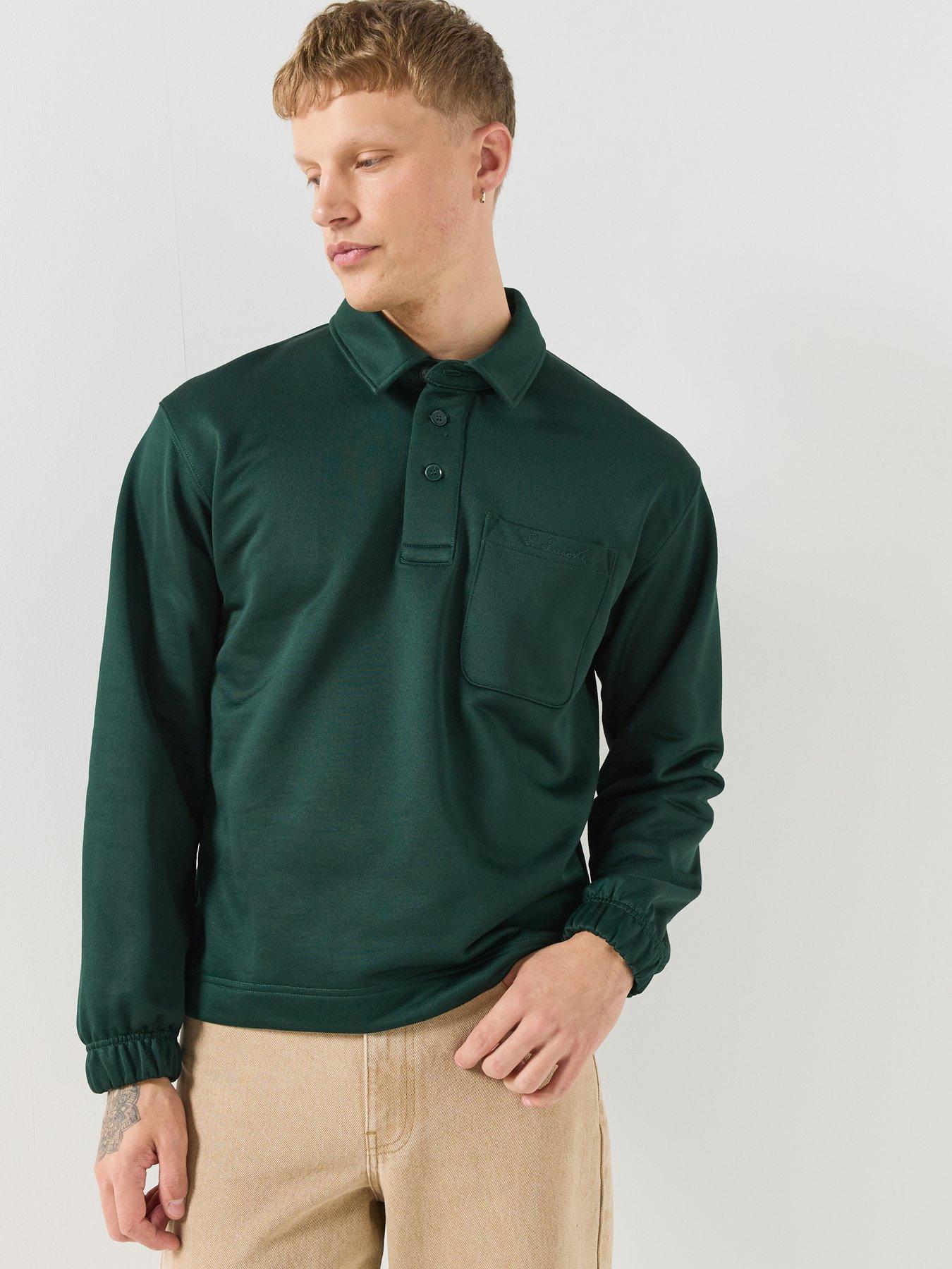 Image 1 of 6 of Lacoste Mens Collared Button Placket Elasticated Cuffs Sweatshirt - Dark Green