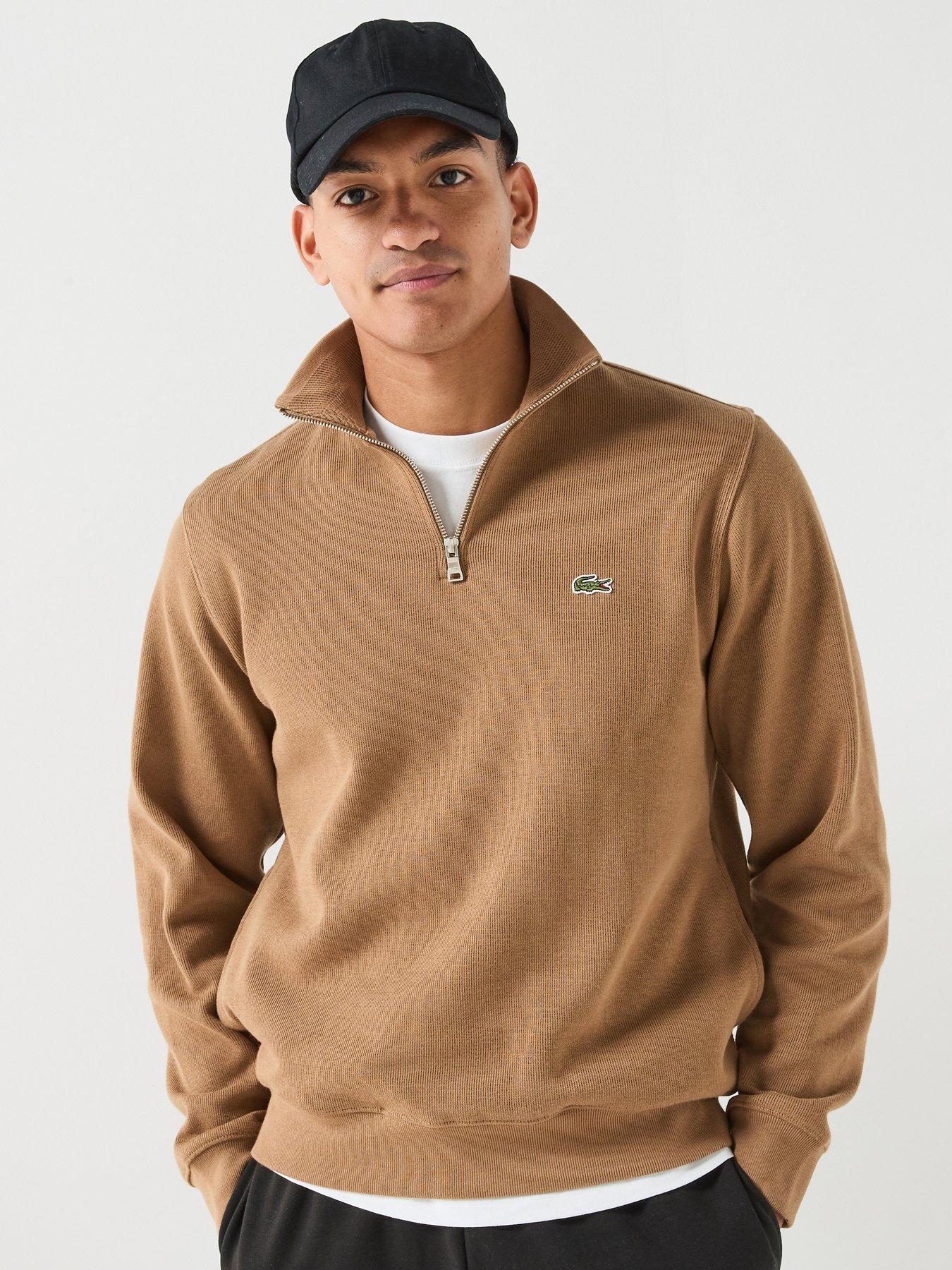 Lacoste Ribbed Interlock 1/4 Zip Sweatshirt - Brown