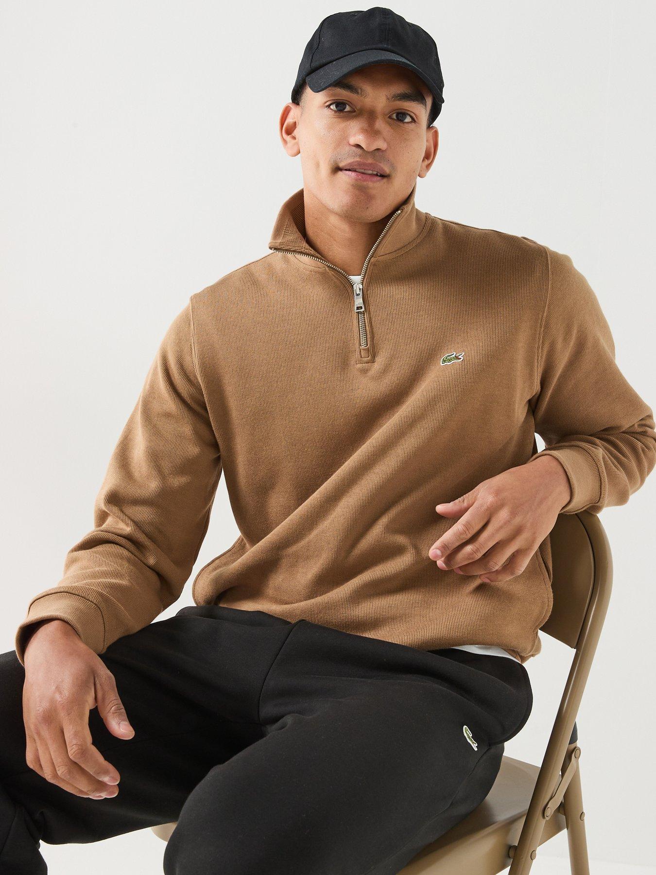 Image 4 of 6 of Lacoste Ribbed Interlock 1/4 Zip Sweatshirt - Brown