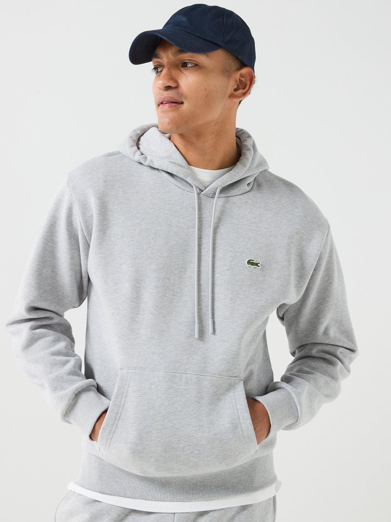 Image 1 of 6 of Lacoste Brushed Fleece Jersey Overhead Hoodie - Light Grey