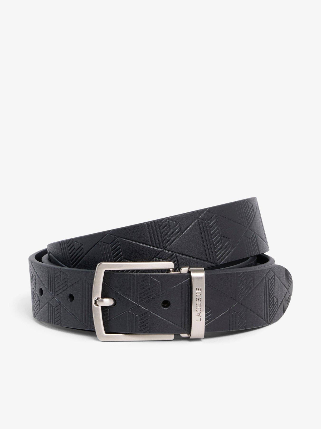 Lacoste Embossed Smooth Leather Belt And 2 Buckle Gift Set - Black