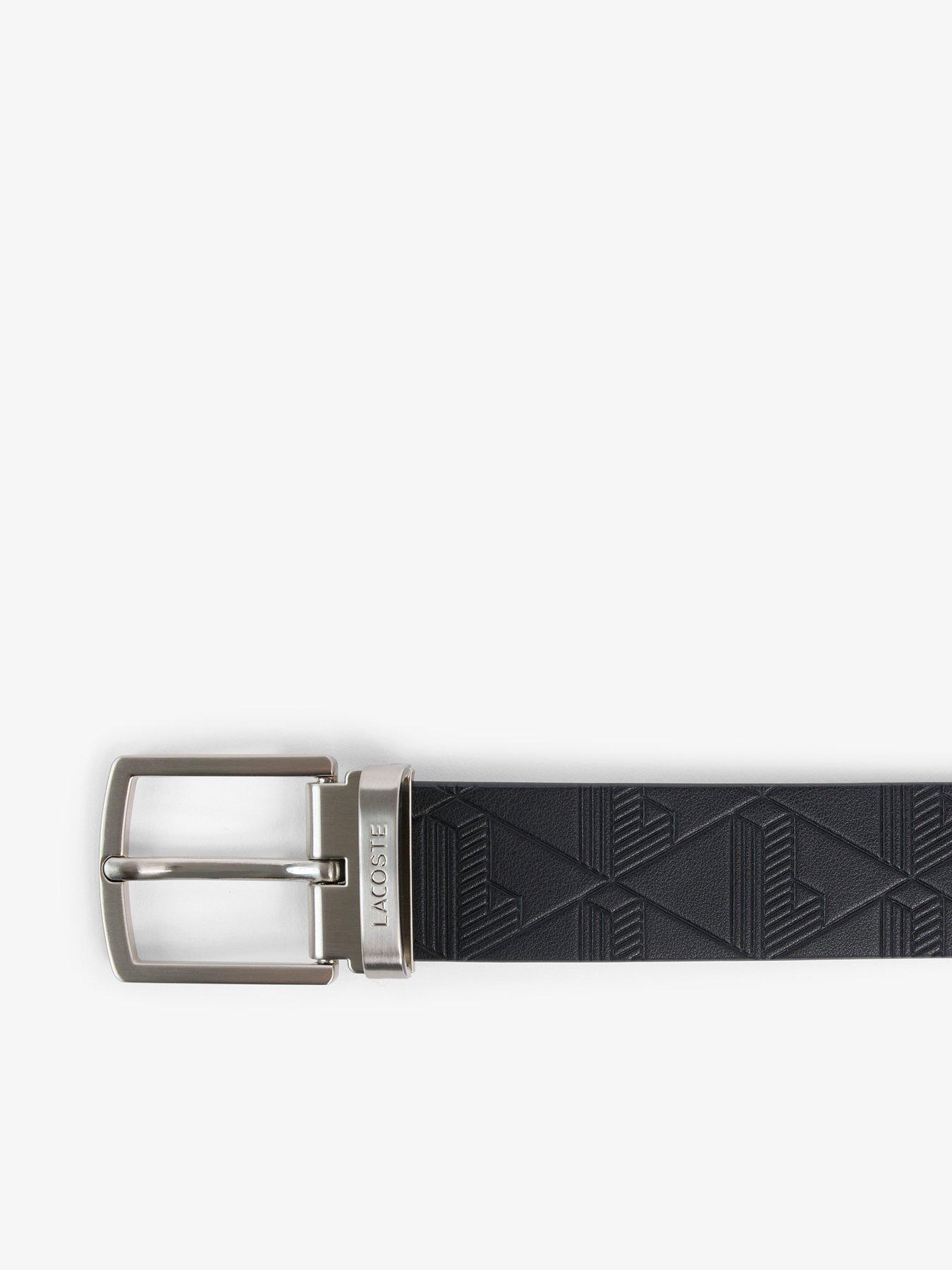 Image 2 of 6 of Lacoste Embossed Smooth Leather Belt And 2 Buckle Gift Set - Black