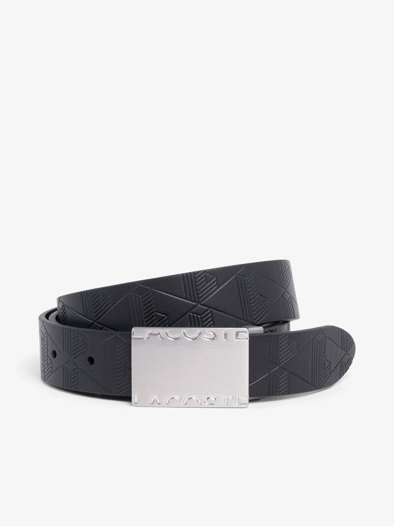 Image 4 of 6 of Lacoste Embossed Smooth Leather Belt And 2 Buckle Gift Set - Black