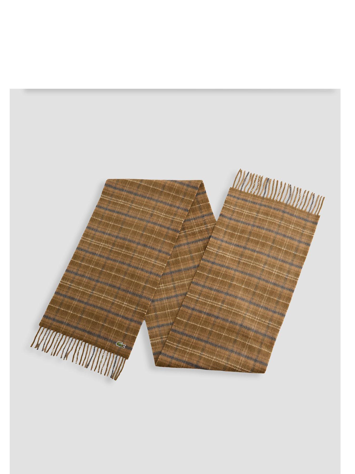 Image 1 of 4 of Lacoste Mens Checked Wool-Rich Brushed Scarf - Brown