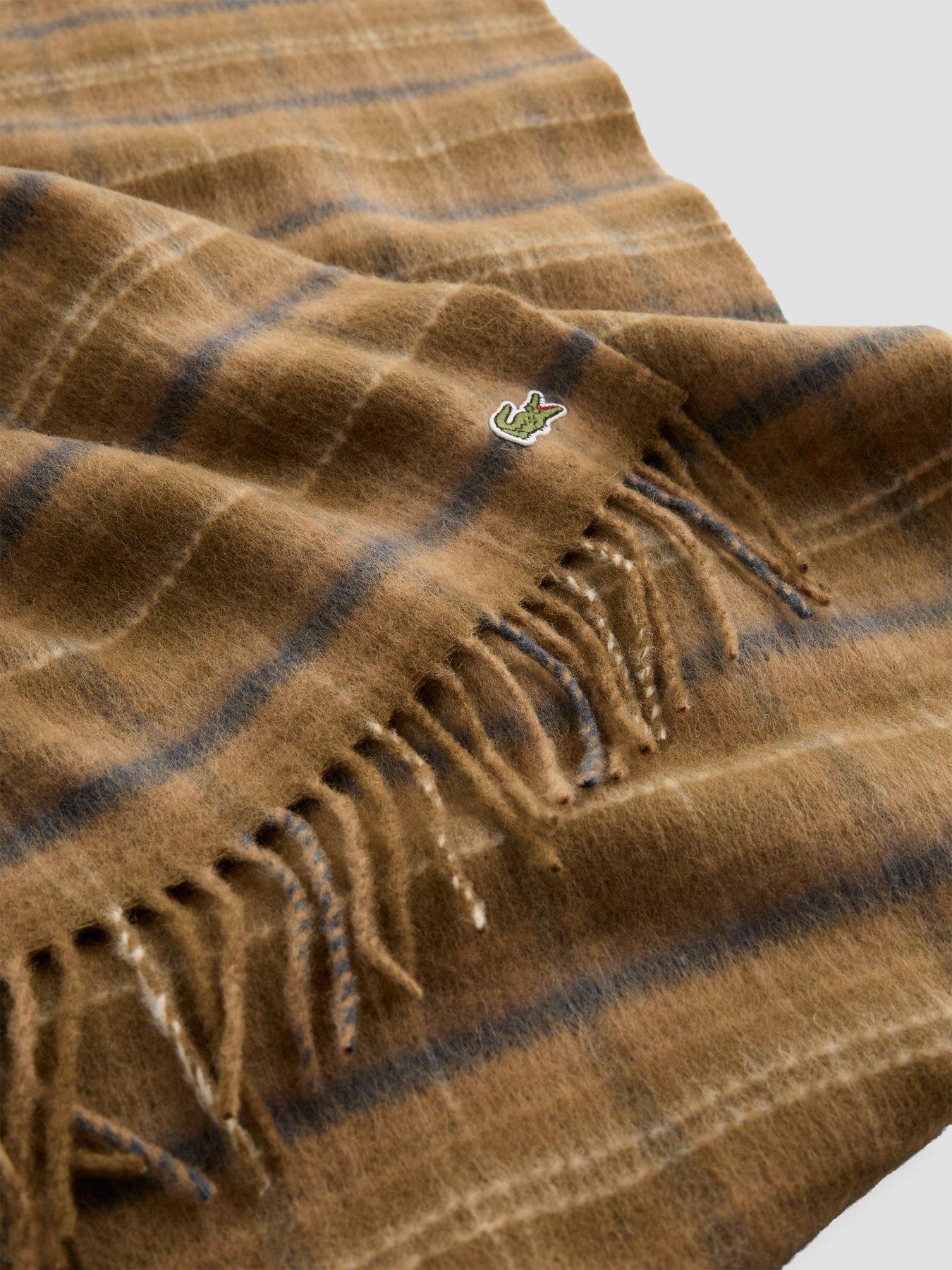 Image 2 of 4 of Lacoste Mens Checked Wool-Rich Brushed Scarf - Brown
