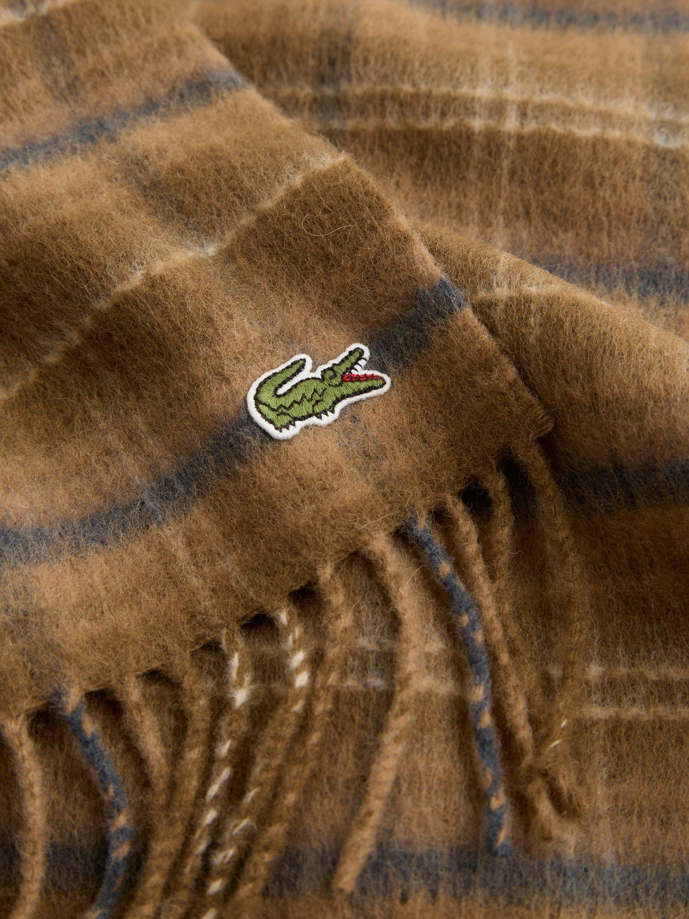 Image 3 of 4 of Lacoste Mens Checked Wool-Rich Brushed Scarf - Brown