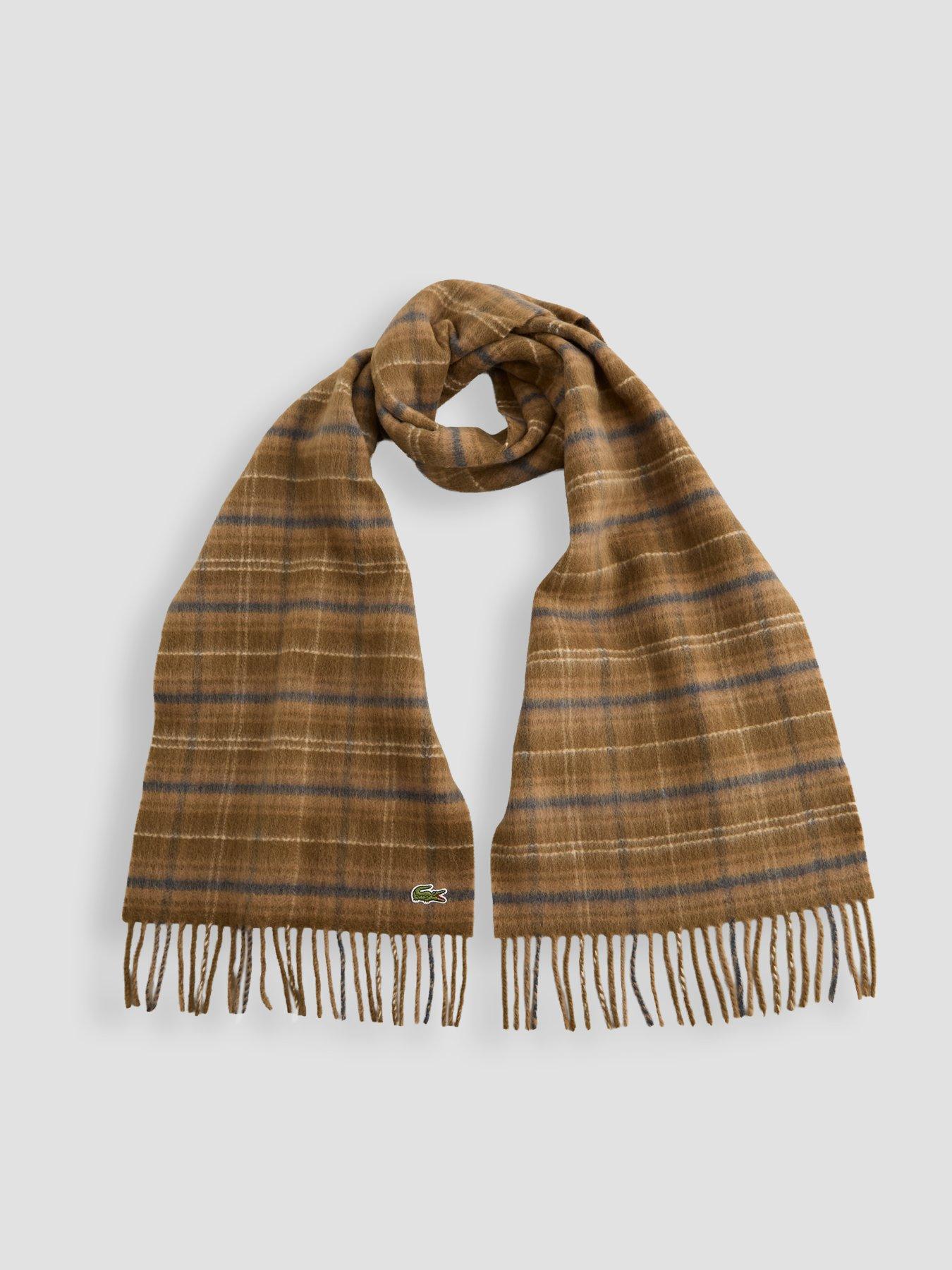 Image 4 of 4 of Lacoste Mens Checked Wool-Rich Brushed Scarf - Brown