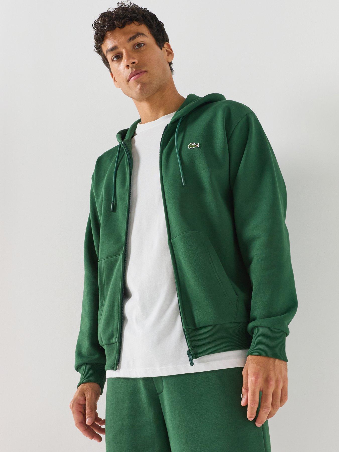 Image 1 of 6 of Lacoste Men's Brushed Fleece Jersey Full Zip Hoodie - Green