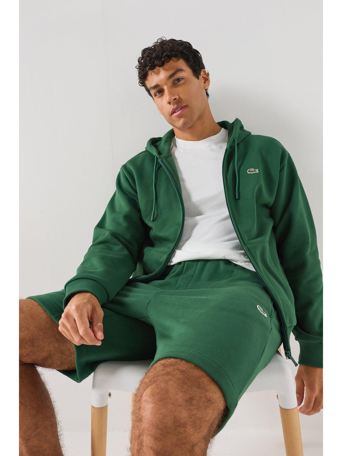 Image 4 of 6 of Lacoste Men's Brushed Fleece Jersey Full Zip Hoodie - Green