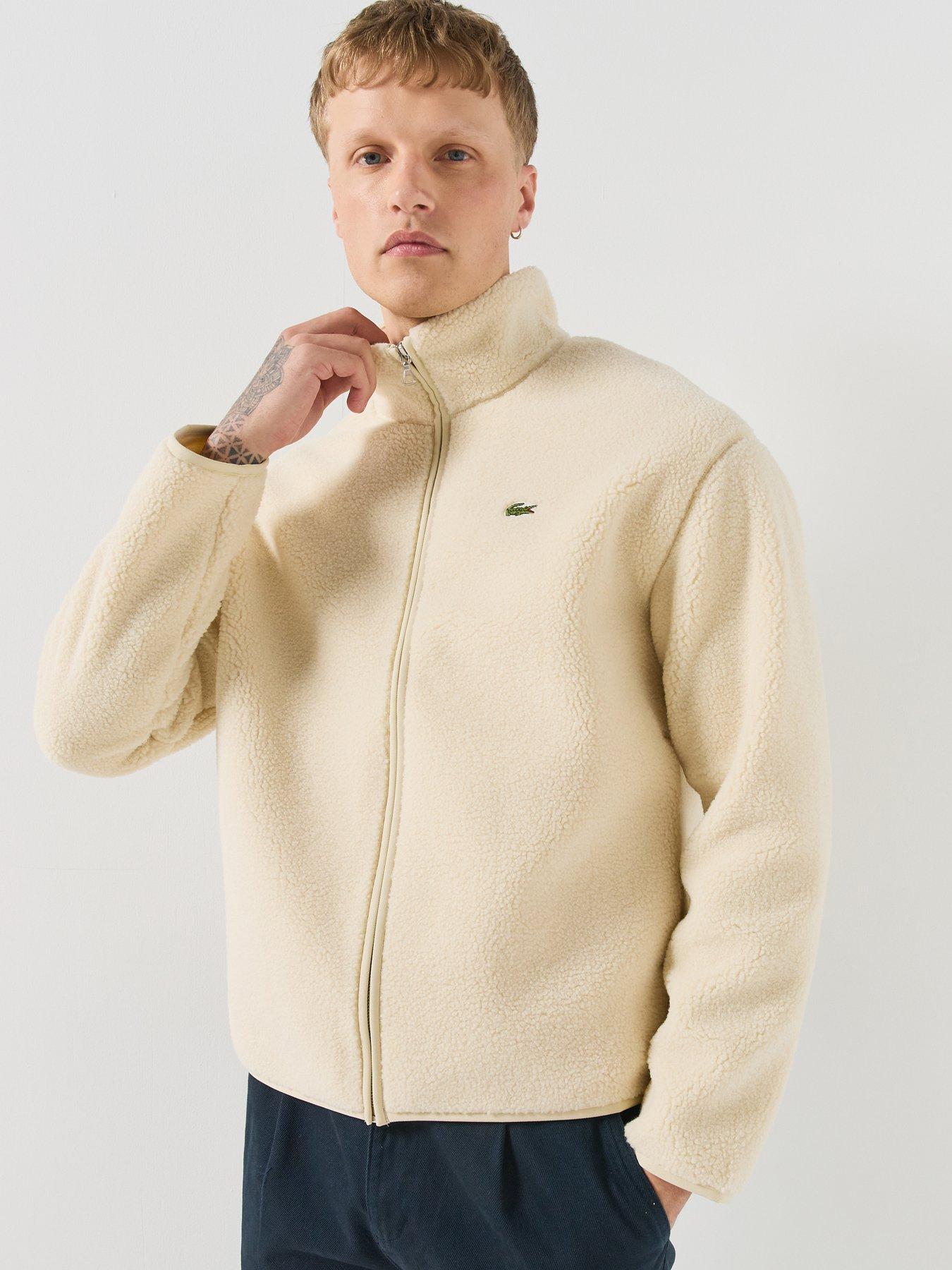 Image 1 of 6 of Lacoste Mens Sherpa Fleece Funnel Neck Zipped Jacket - Cream